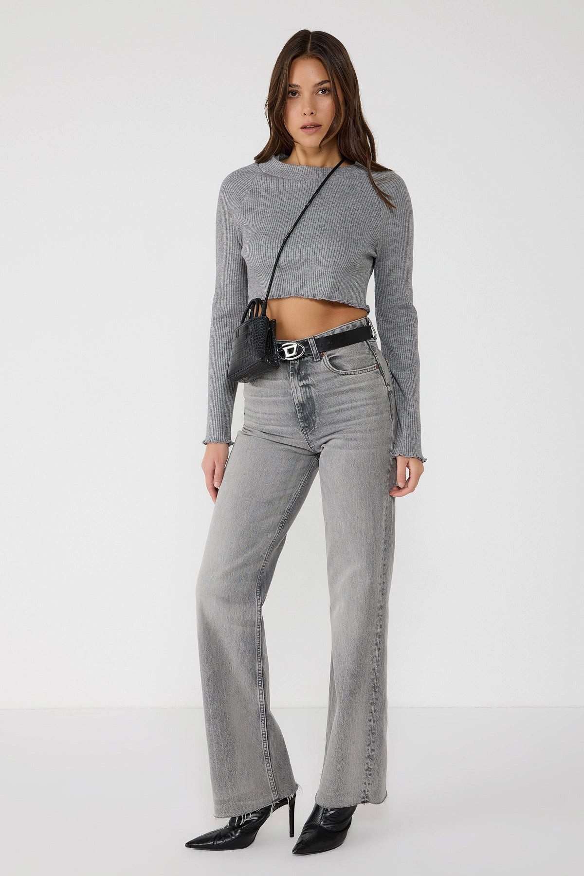 Blusentop Strickbluse mit Rundhalsausschnitt