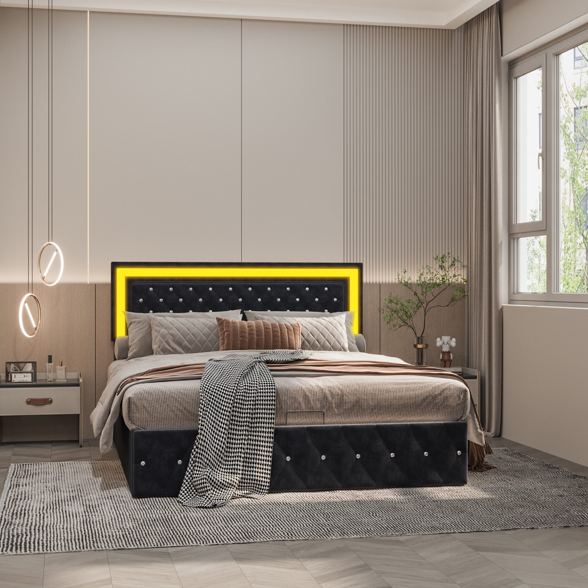 Furnishings Home Polsterbett Doppelbett LED Stauraumbett günstig online kaufen