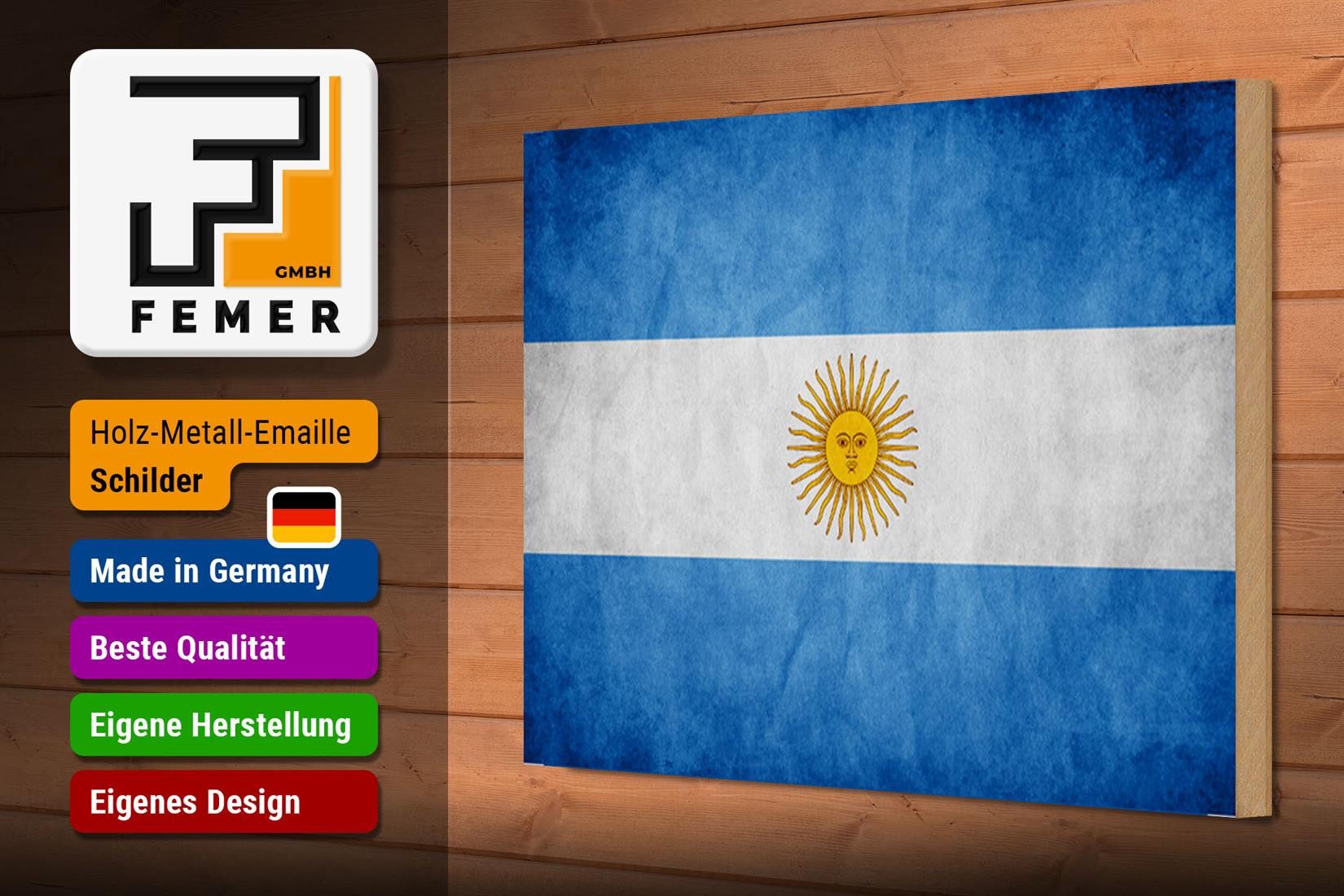 Femer GmbH Holzbild Flagge 30x20cm Argentinien Fahne, Flaggen (1 St), Glatte Holzfaserplatte (MDF), vorn beschichtet
