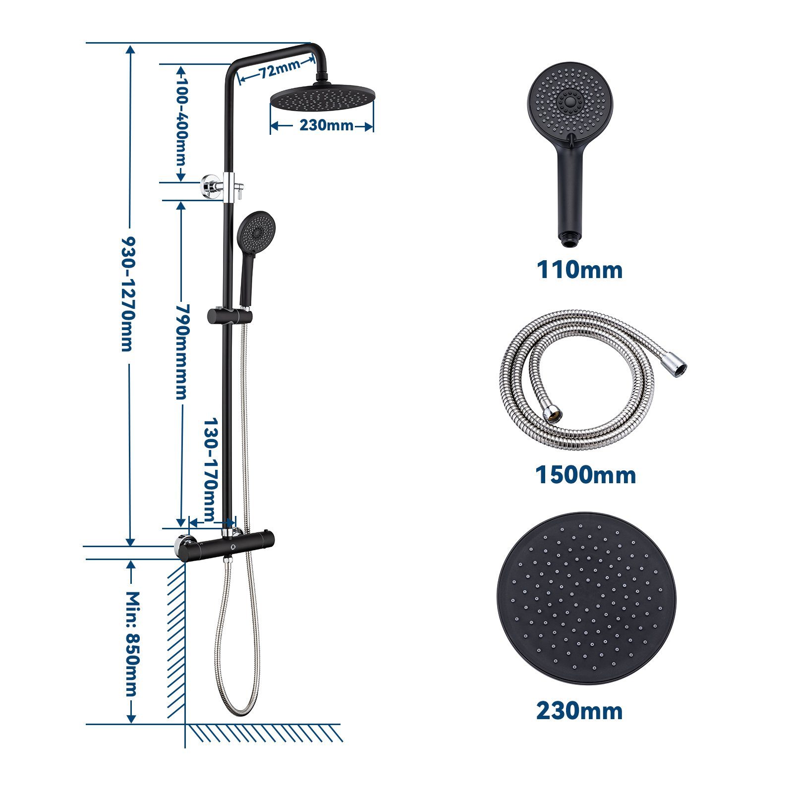 mit Mischbatterie Thermostat-Duschsäule Brausegarnitur CECIPA höhenverstellba Chrome-Chrome Duschsystem