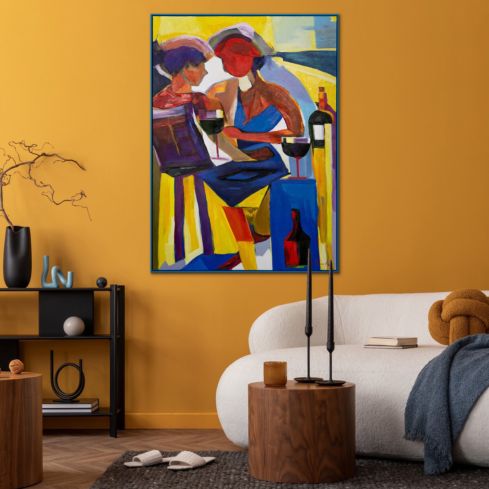 YS-Art Gemälde Farbenfroher in Rahmen Mit Gold Menschen Abend