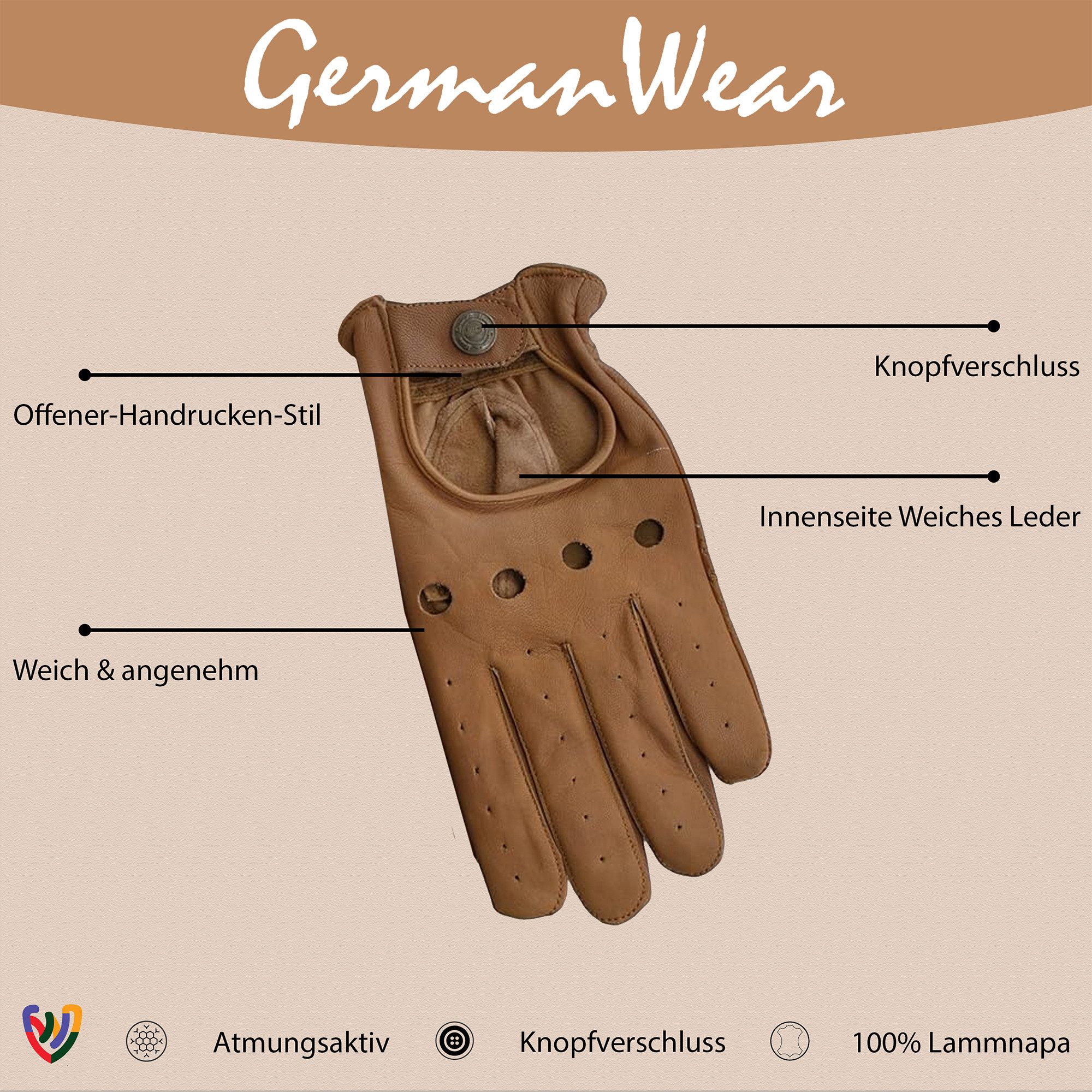 German Wear Lederhandschuhe Driving-GL1 Driving Autofahrer Lederhandschuhe echtes Leder – Bild 4 von 5