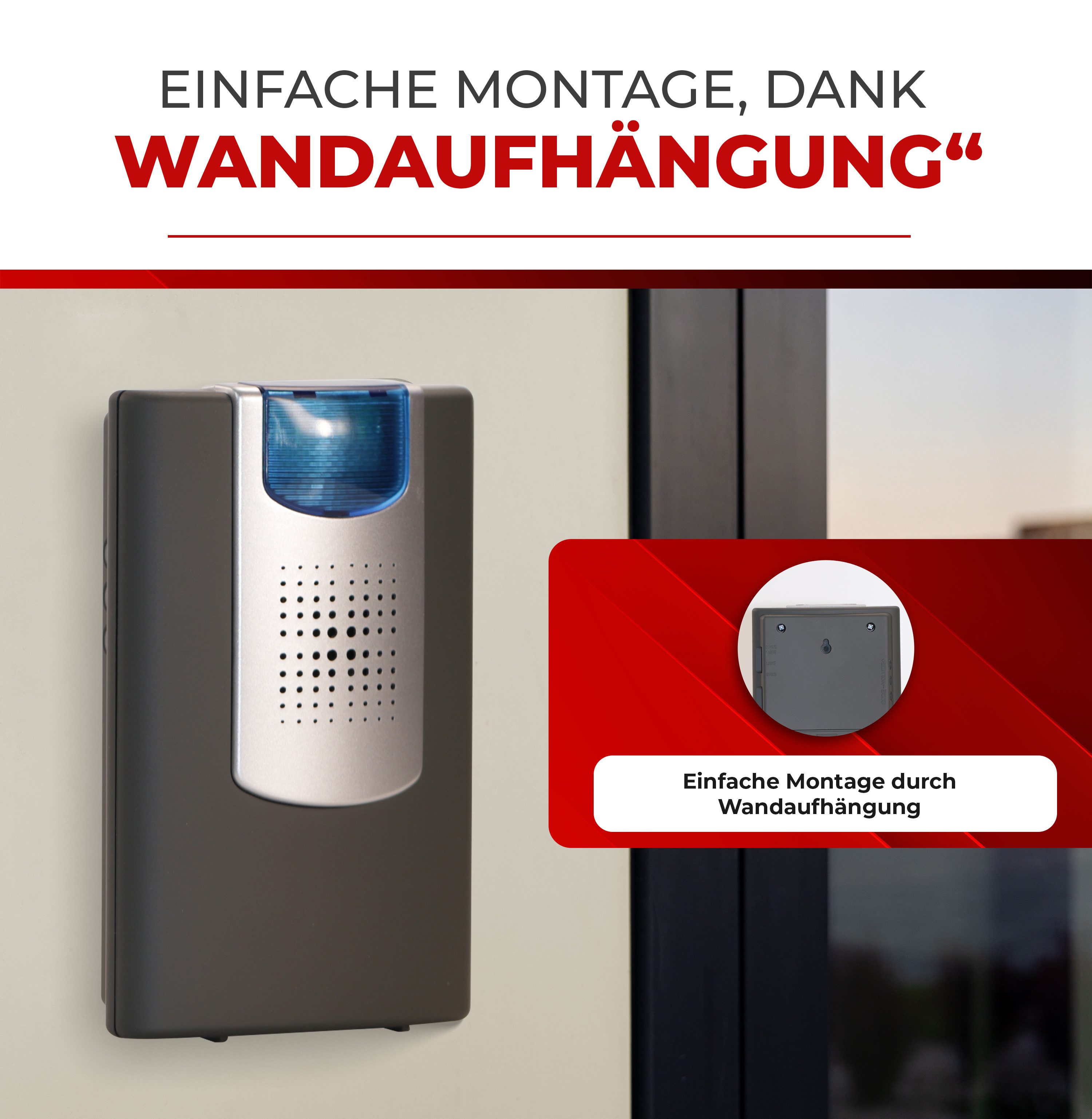 Heidemann Funk-Türgong Heidemann Funkgong-Set HX Action, 433, Empfänger: anthrazit, silber, Konverter: weiß (Konverter-Set) mit Blitzlicht, extra laut, erweiterbar