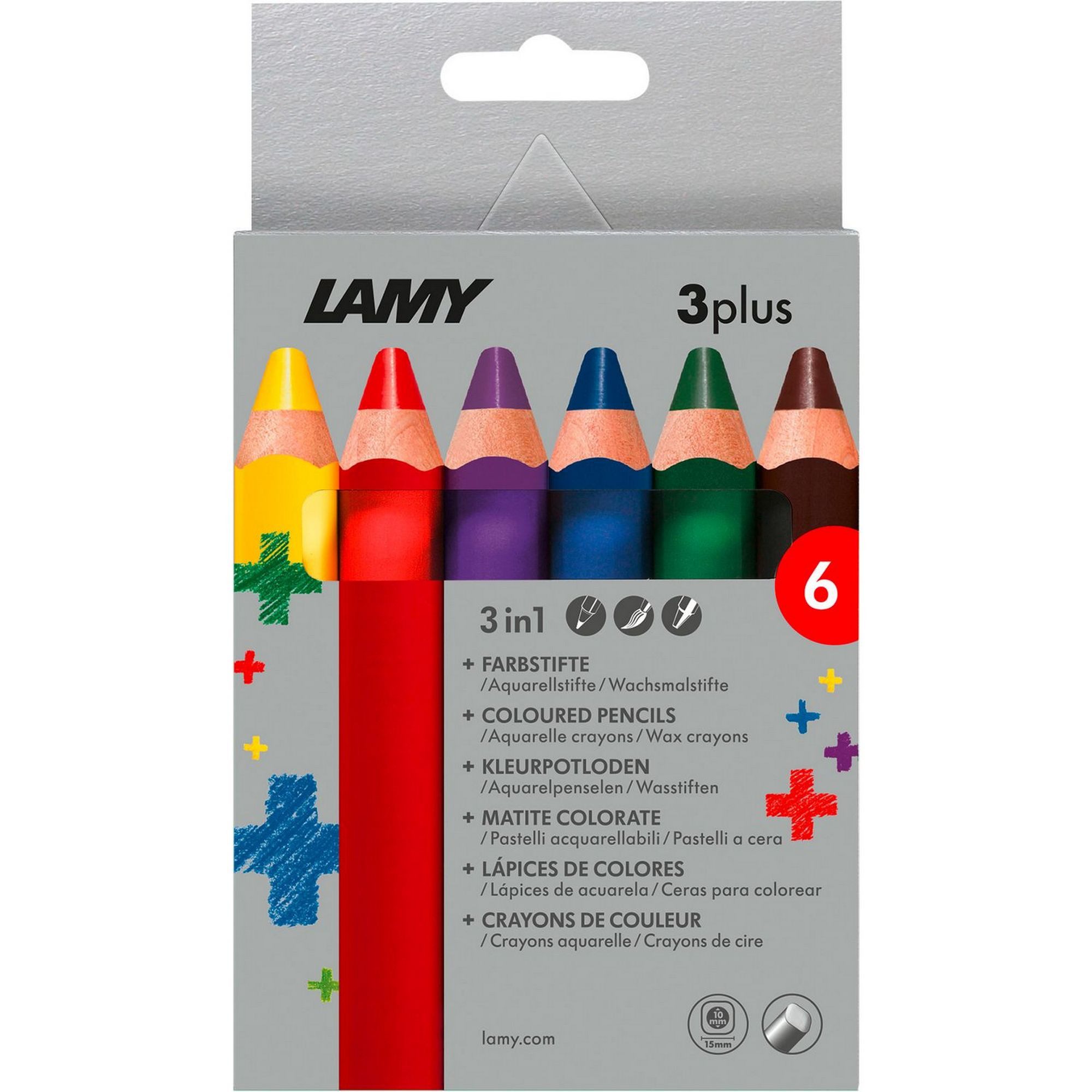 LAMY Wachsmalstift LAMY 6er Set Farb-, Aquarell- & Wachsmalstift in Einem - aus massivem