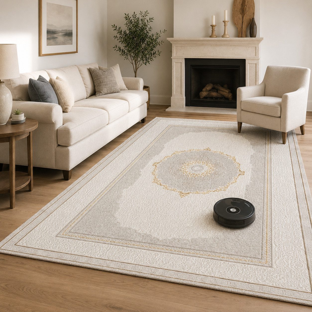 Carpetilla Designteppich Wohnzimmer Teppich Designer Orientisch Teppich Vizon-Cream-Beige, Rechteck, Höhe: 10 mm, Wohnzimmer Schlafzimmer, Robust Modern