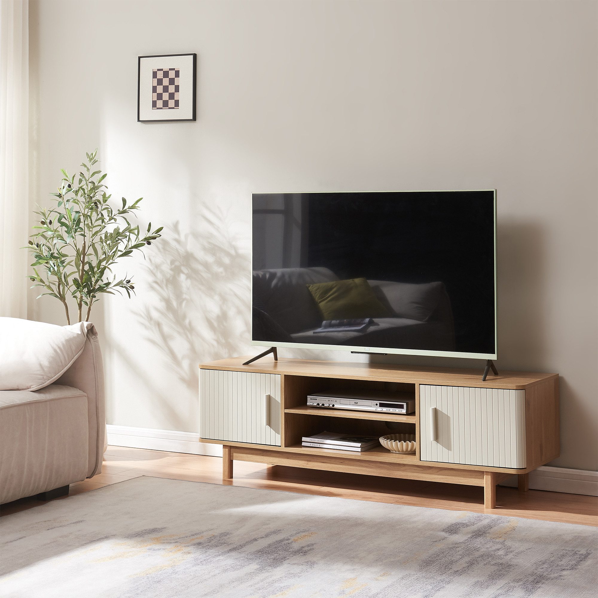 en.casa TV-Schrank »Ferrersp« mit 2 Türen 140x40x45 cm Eicheoptik/Sandfarben