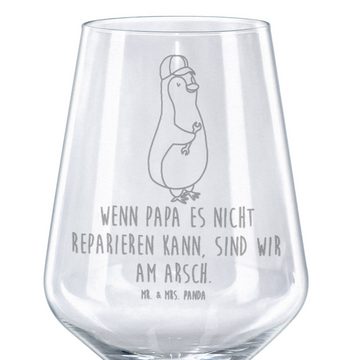 Mr. & Mrs. Panda Rotweinglas Wenn Papa es nicht reparieren kann, sind wir am Arsch - Transparent -, Premium Glas, Luxuriöse Gravur