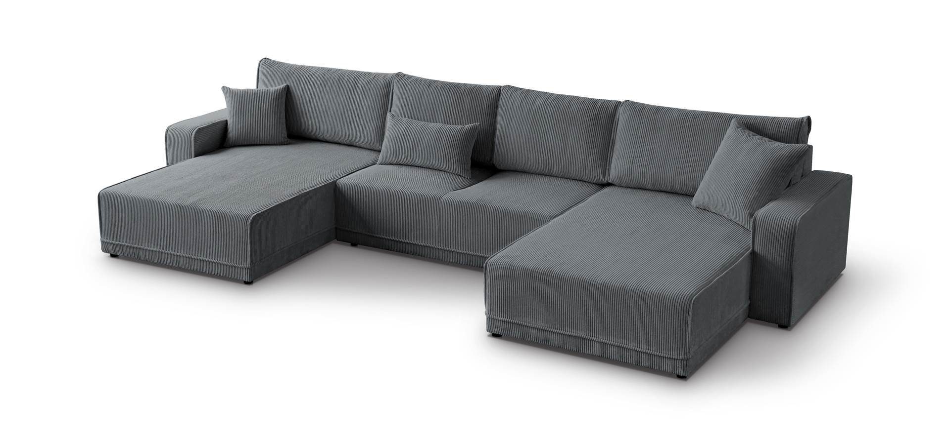 aus Dunkelgrau mit für Primo Beautysofa U, Bettkasten Wohnzimmer, 60) Ecksofa (poso und Eckcouch Cordstoff, Schlaffunktion U-Form Polsterecke