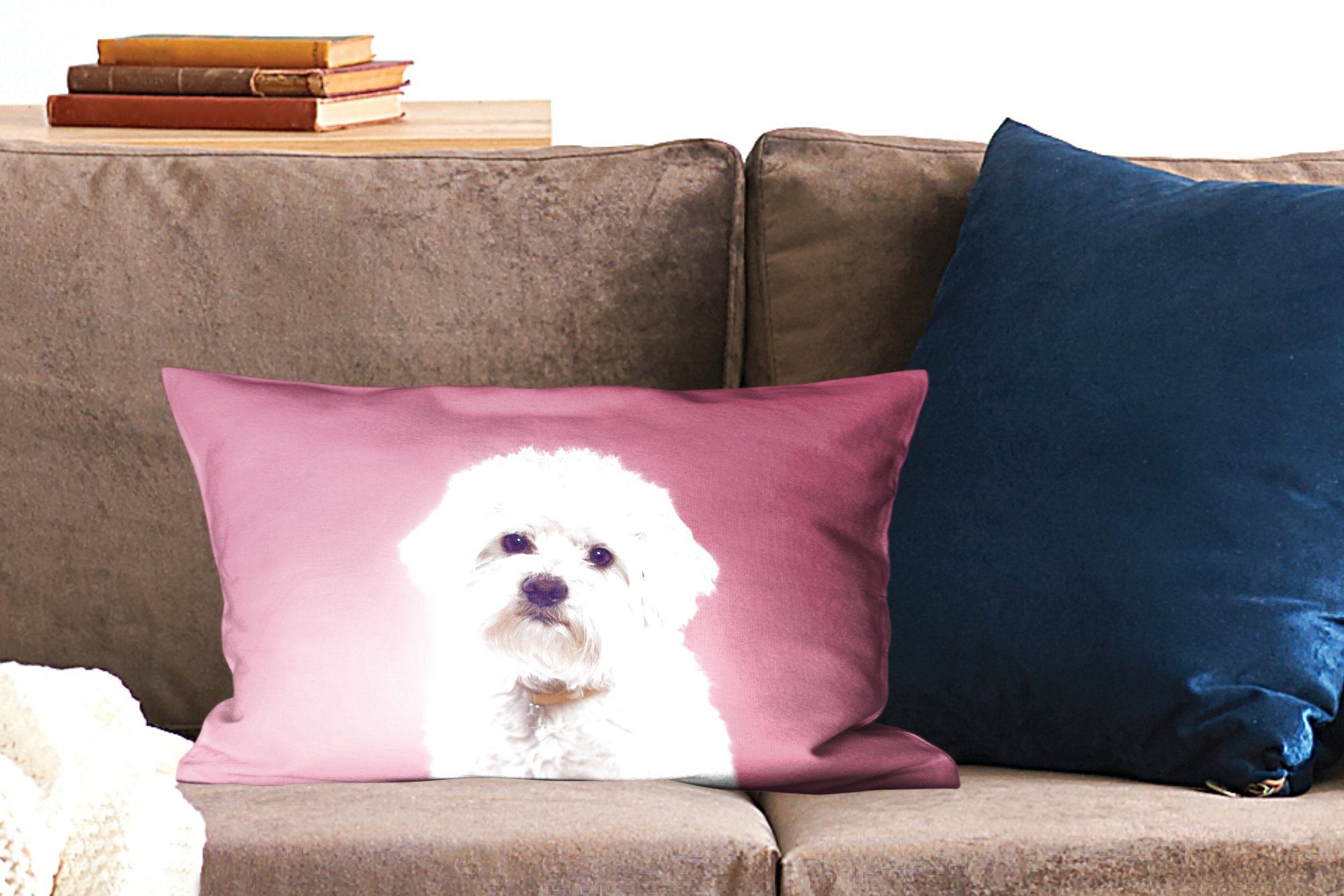 MuchoWow Dekokissen Zierkissen, rosa Malteser Dekokissen Hund Schlafzimmer Wohzimmer mit Dekoration, Hintergrund, mit Füllung