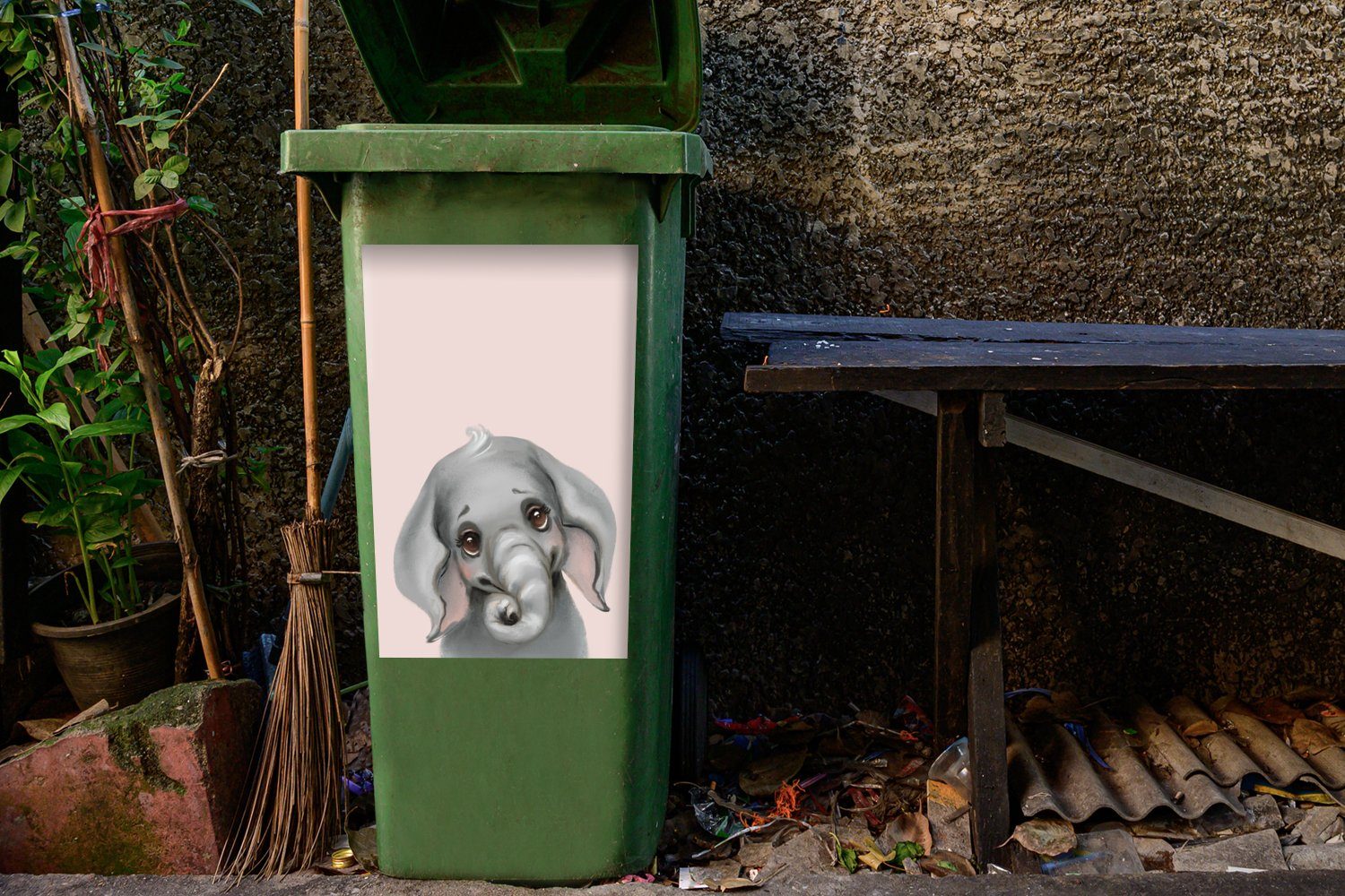 Elefant - Wandsticker Sticker, Rosa Mülleimer-aufkleber, Abfalbehälter Kind St), MuchoWow - (1 Mülltonne, Container,