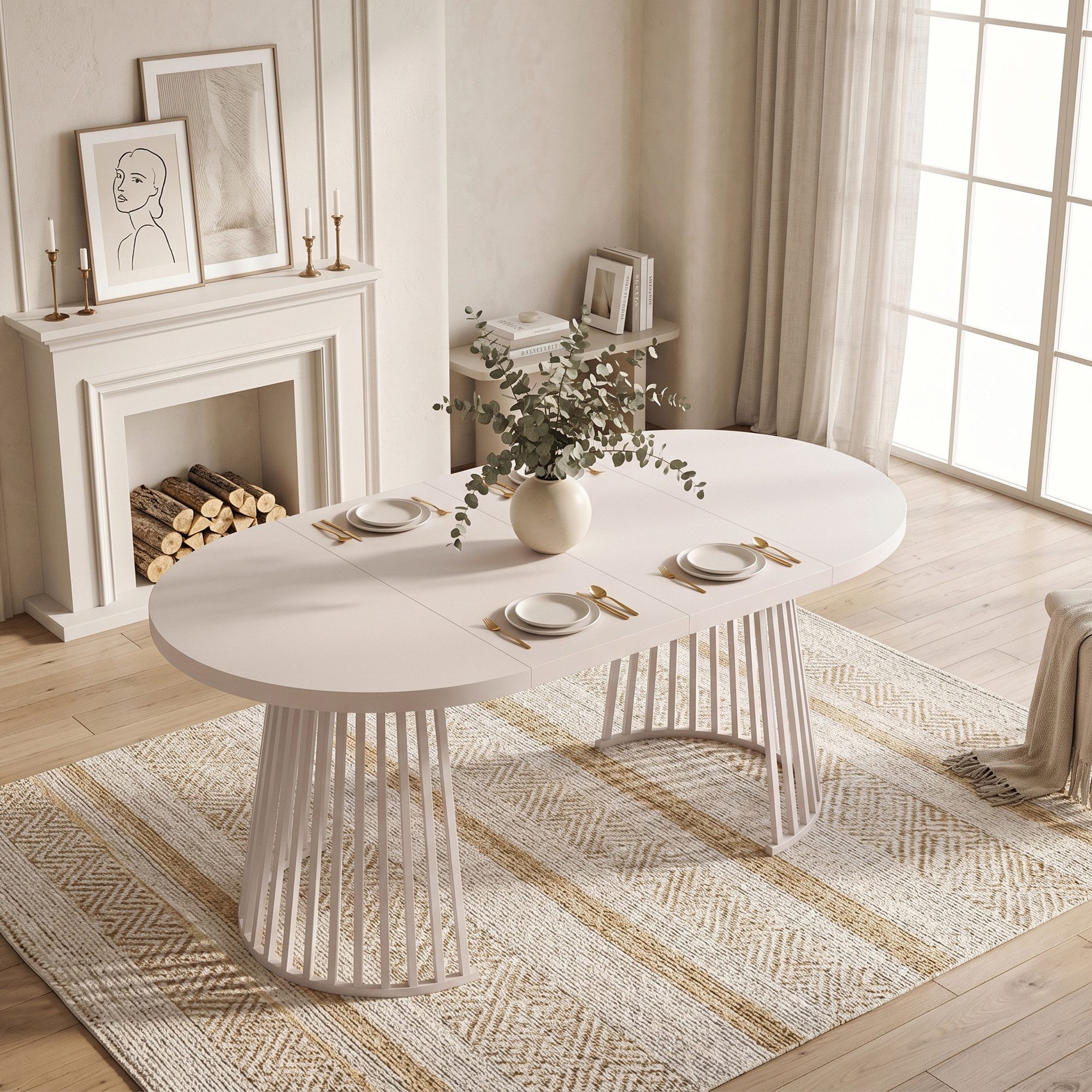 Celya Esstisch Kulissentisch, Ausziehbarer Zweiteiliges Teleskopdesign (verdickte Tischplatte,minimalistischer Stil,geeignet für 4–8 Personen), Ideal für Esszimmer, Wohnzimmer und Küche