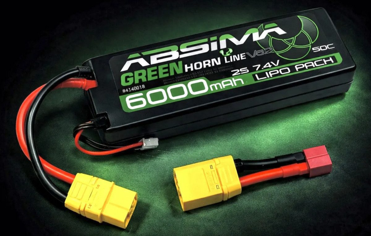 Absima 7.4V 2S 6000mAh LiPo-Akku Greenhorn (XT90/T-Plug) Hardcase 4140018 Akku für ferngesteuerte Autos 6000 mAh