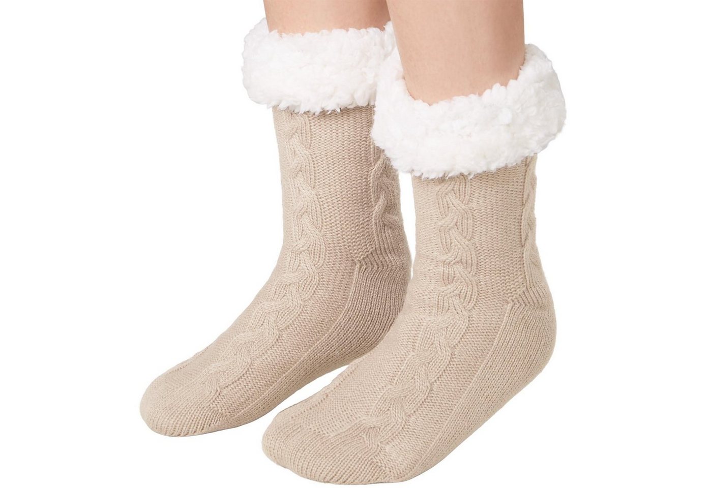 dressforfun Kuschelsocken Flauschsocken, Dickes Innenfutter und breiter Rand aus Plüsch (Haussocken, Konfektionsgröße 0 in beige) Atmungsaktiv und klimaregulierend, Glatt gestrickte Ferse und Sohle