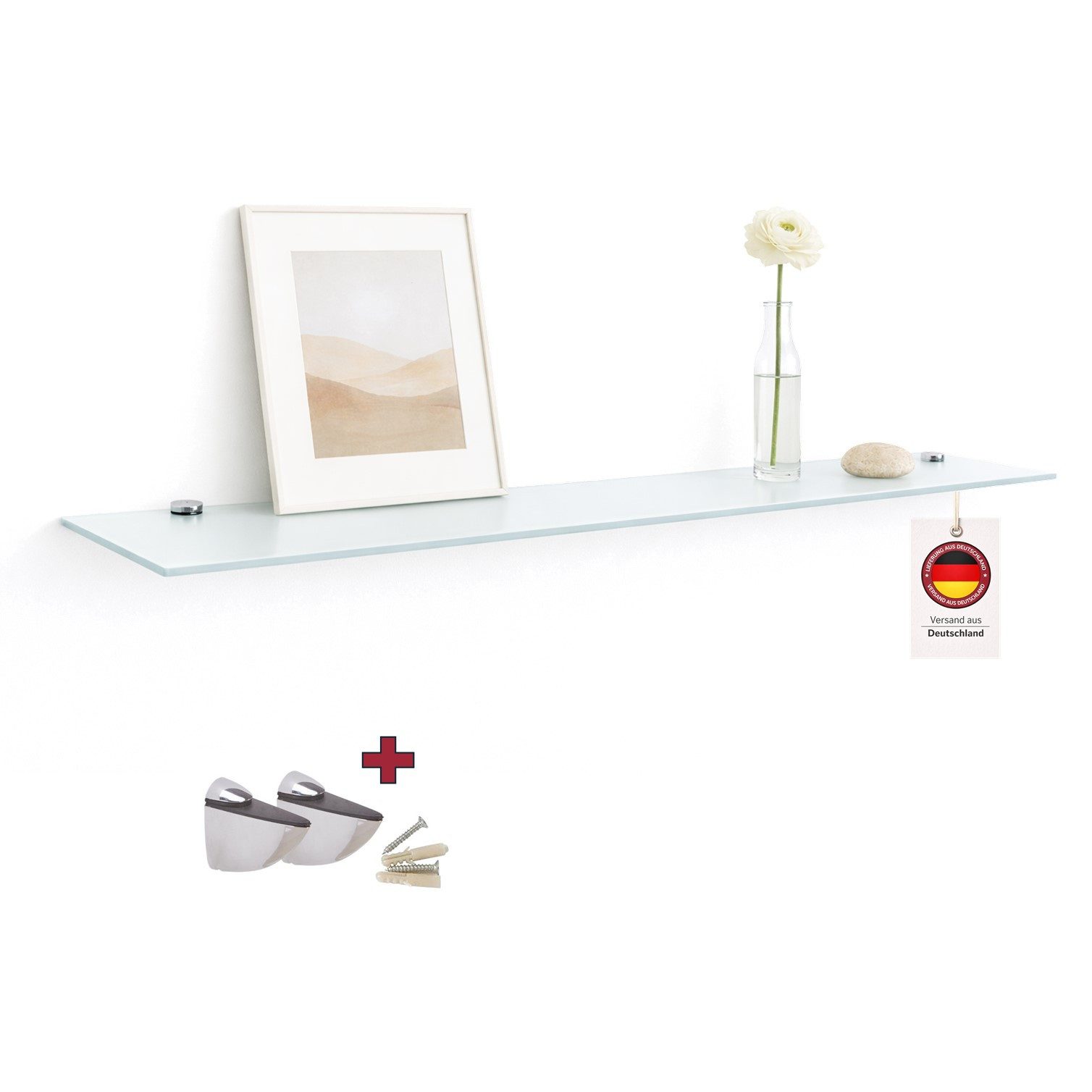 HOOZ Wandregal Glasregal, Wandablage ESG 18cm tief, rechteckig, inkl. Halter 30-100cm, Regal Glas, Platzsparende Wandboard für Dusche, Bad, Küche oder Wohnraum