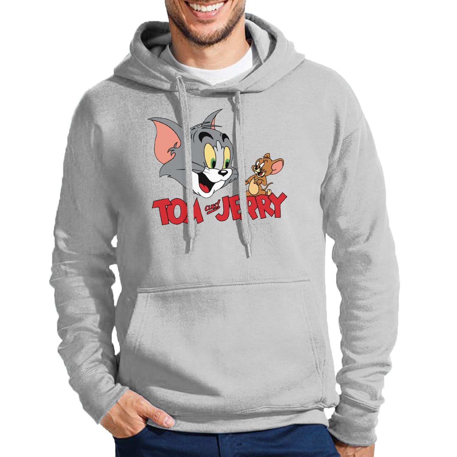 Blondie & Brownie Hoodie Herren Tom Jerry Cartoon Katze Maus Mit Kapuze Grau