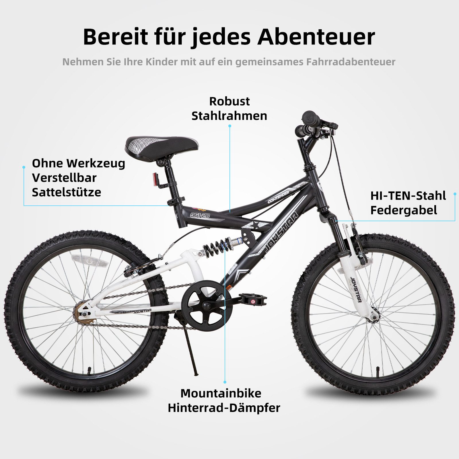 JOYSTAR Kinderfahrrad 20 Zoll bike für Jungen und Mädchen ab 7-12 Jahren Student Pendler, 1 Gang, mit vollgefedertem Stahlrahmen und 1-Gang-Antrieb mit Ständer