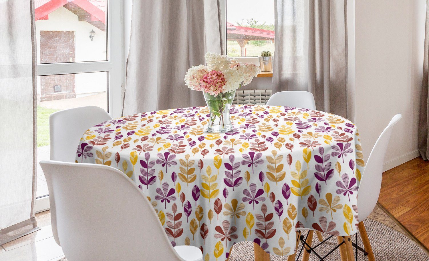 Abakuhaus Tischdecke Kreis Tischdecke Abdeckung für Esszimmer Küche Dekoration, Blumen Ähre und Blätter