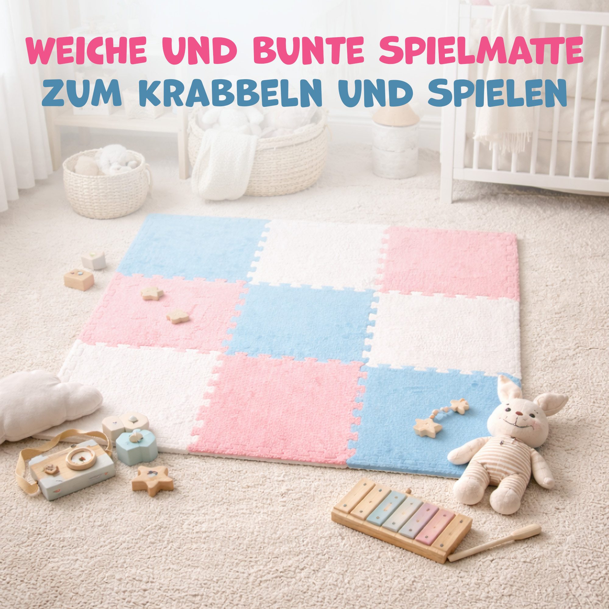 Bestlivings Kinderteppich Puzzlematte 30x30cm, Quadratisch, Höhe: 10 mm, Spielmatte für Kinder - Flauschiger Bezug - Bodenschutz Spielteppich