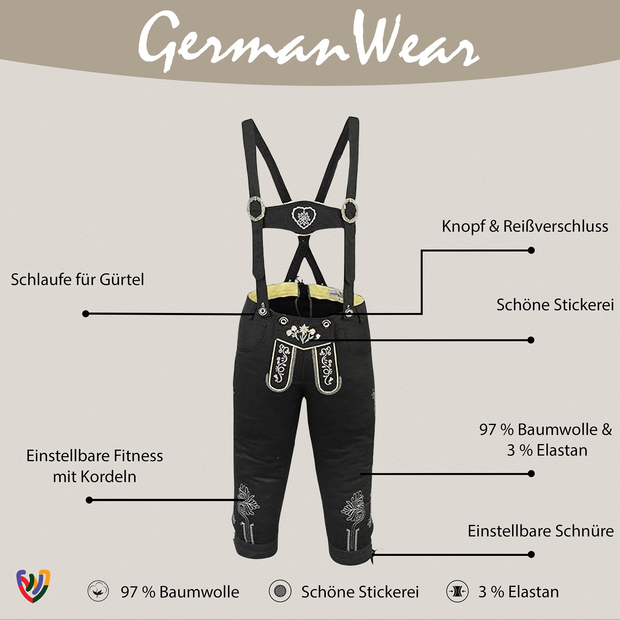 German Wear Trachtenhose GW121 Damen Trachten Jeans Hose mit Hosenträgern