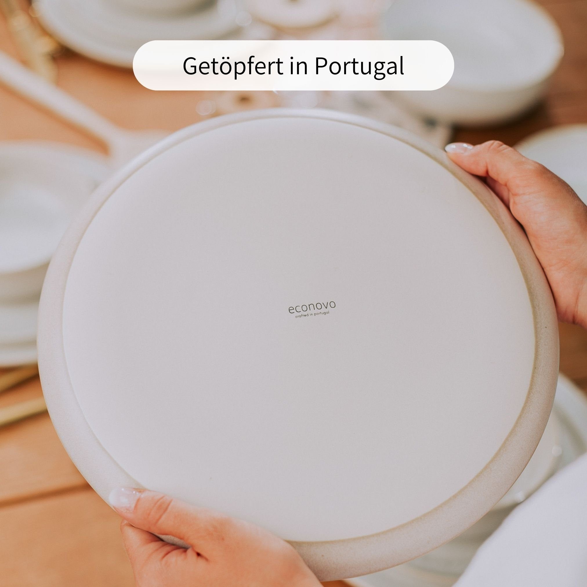 Econovo Teller Handgefertigt, (1 St), Großer Keramikteller 27cm Made in Portugal