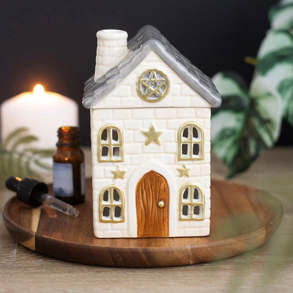 Something Different Duftlampe Vintage Haus aus Keramik Duftlampe in creme-gold Sterne Weihnachten
