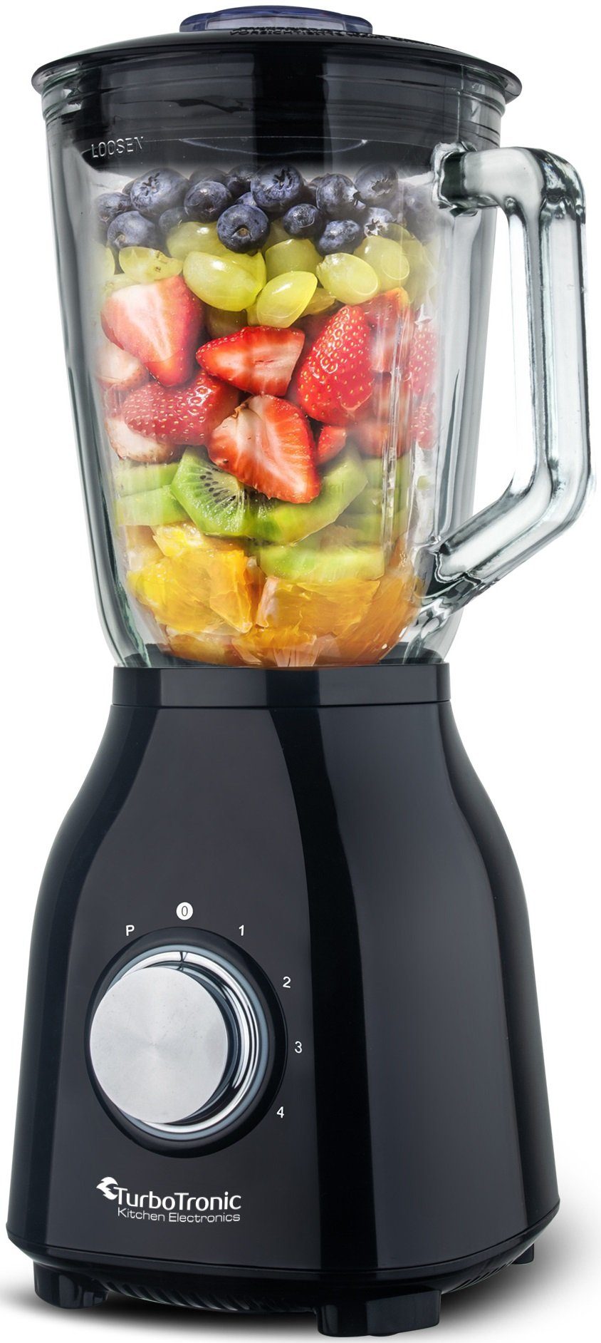 TurboTronic by Z-Line Standmixer 1,5 L Glasbehälter - Hochleistungsmixer Smoothie Maker Juice Blender, 1400 W, 4 Edelstahlklingen Milchshaker Sauce Eiscreme Pulsfunktion Ice Crusher