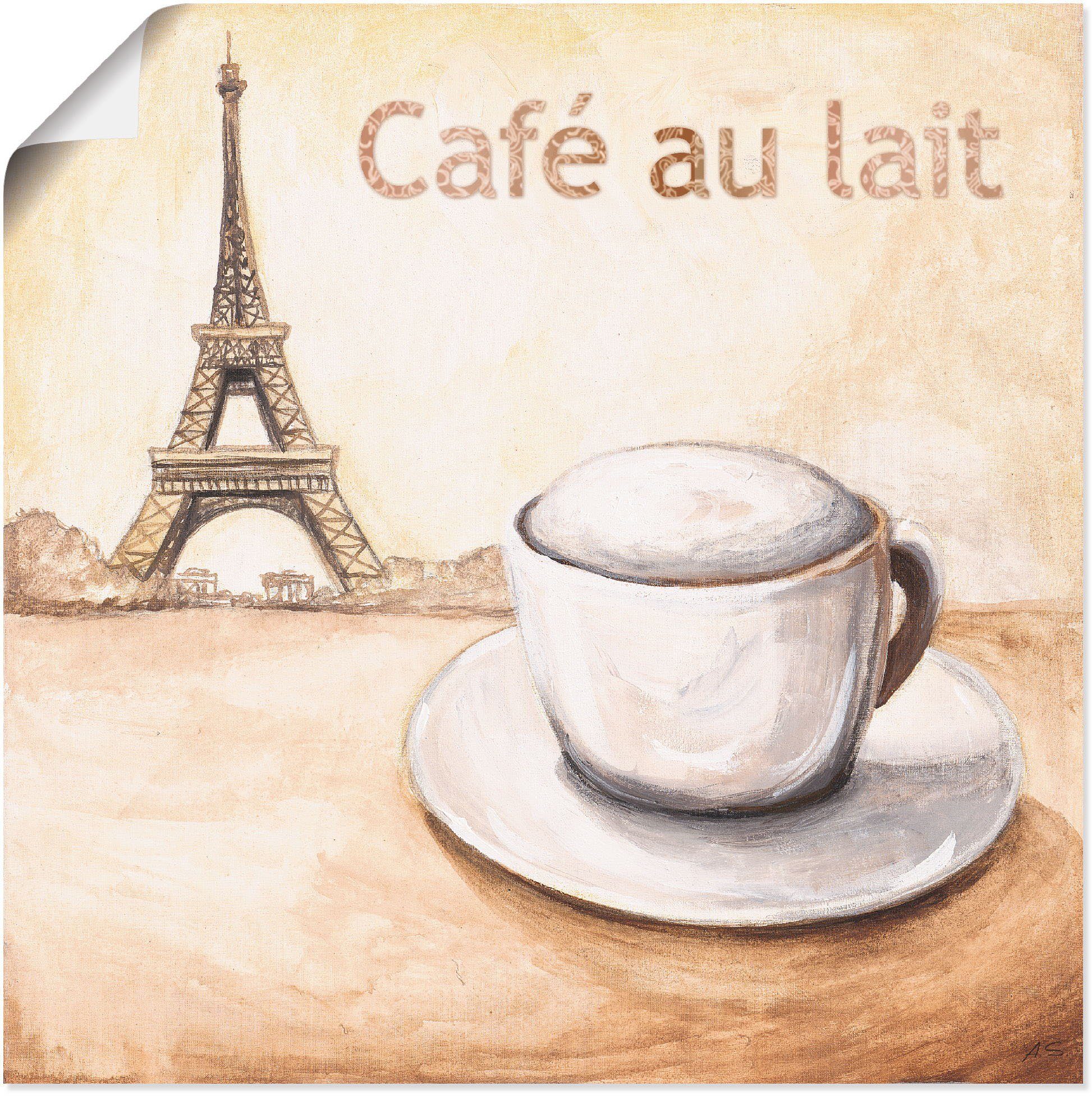 Artland Wandbild Café au lait in Paris, Kaffee Bilder (1 St), als Alubild,  Leinwandbild, Wandaufkleber oder Poster in versch. Größen