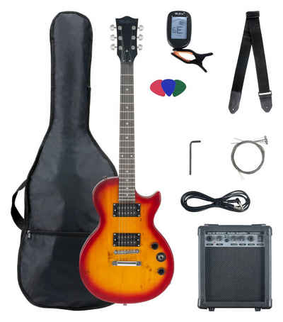 McGrey E-Gitarre »Rockit Single Cut Komplettset E-Gitarre (8-teiliges Anfängerset mit Gitarre, Verstärker, Ersatzsaiten, Gitarrentasche, Stimmgerät, Plektren, Gurt und Gitarrenkabel)«, Single Cut-Design