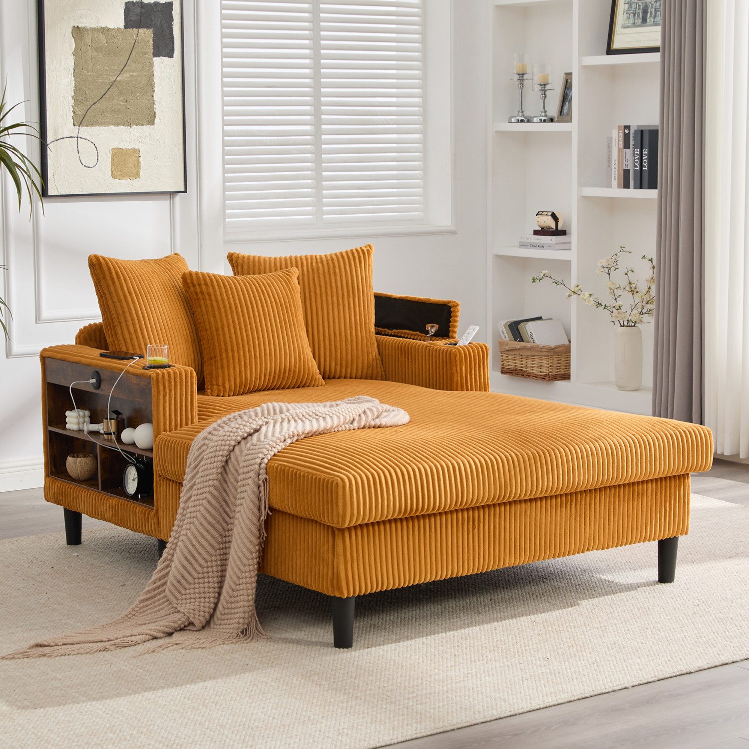 ANYSUN Sessel Cord-Schlafsofa,Relaxsessel Cord,Lesesessel bequem, (mit Chaiselongue & großer Liegefläche, LED-Beleuchtung, Stauraum), Multifunktionale Cord-Lounge,fur Wohnzimmer, Büro & Wohnung,Apartment
