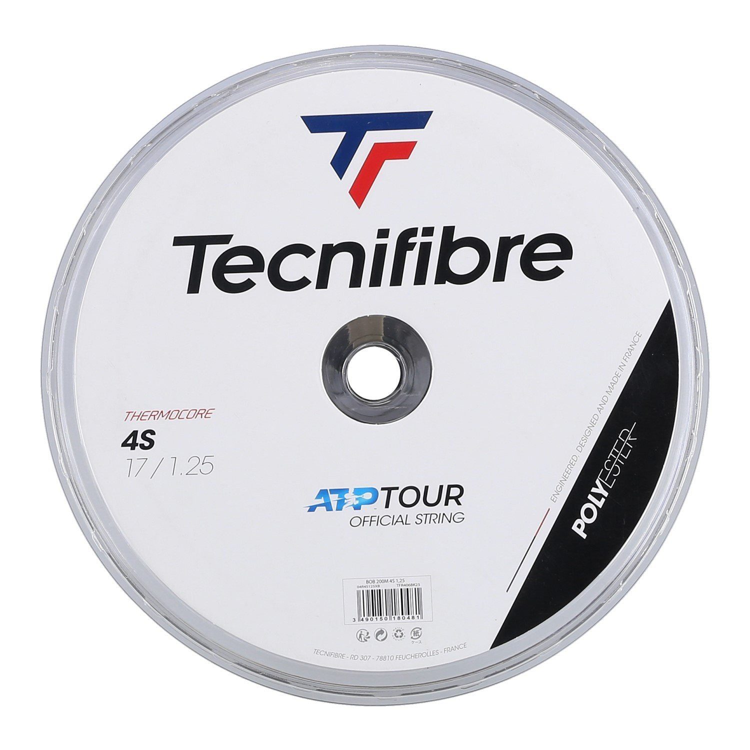 Tecnifibre Tennissaite 4S (Haltbarkeit+Kontrolle) schwarz 200m Rolle, Saitendicke: 1.25