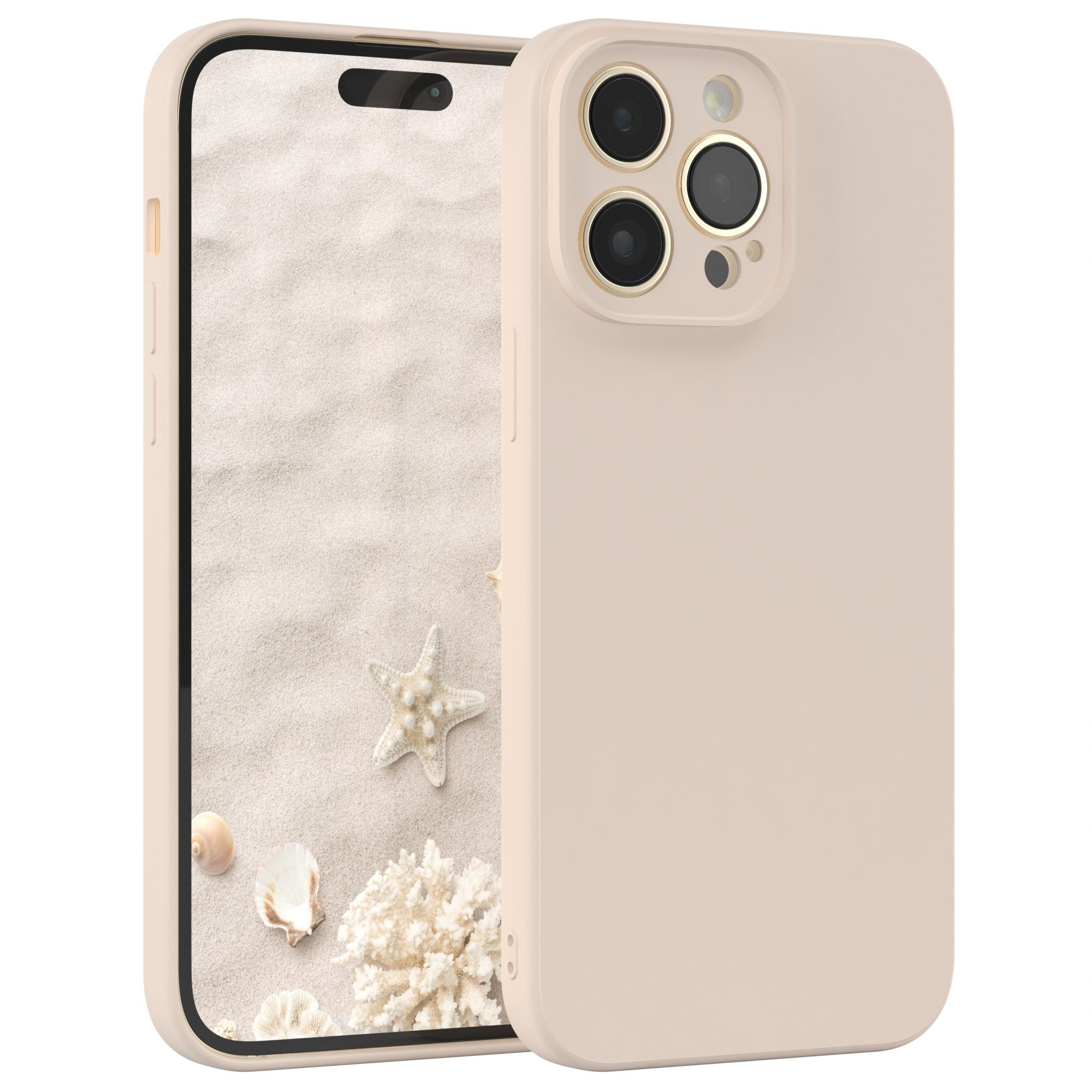 EAZY CASE Handyhülle für Apple iPhone 14 Pro Max Hülle Silikon 6,7 Zoll, Bumper Case Matt Slimcover Silikonschutzhülle elastisch Taupe / Beige