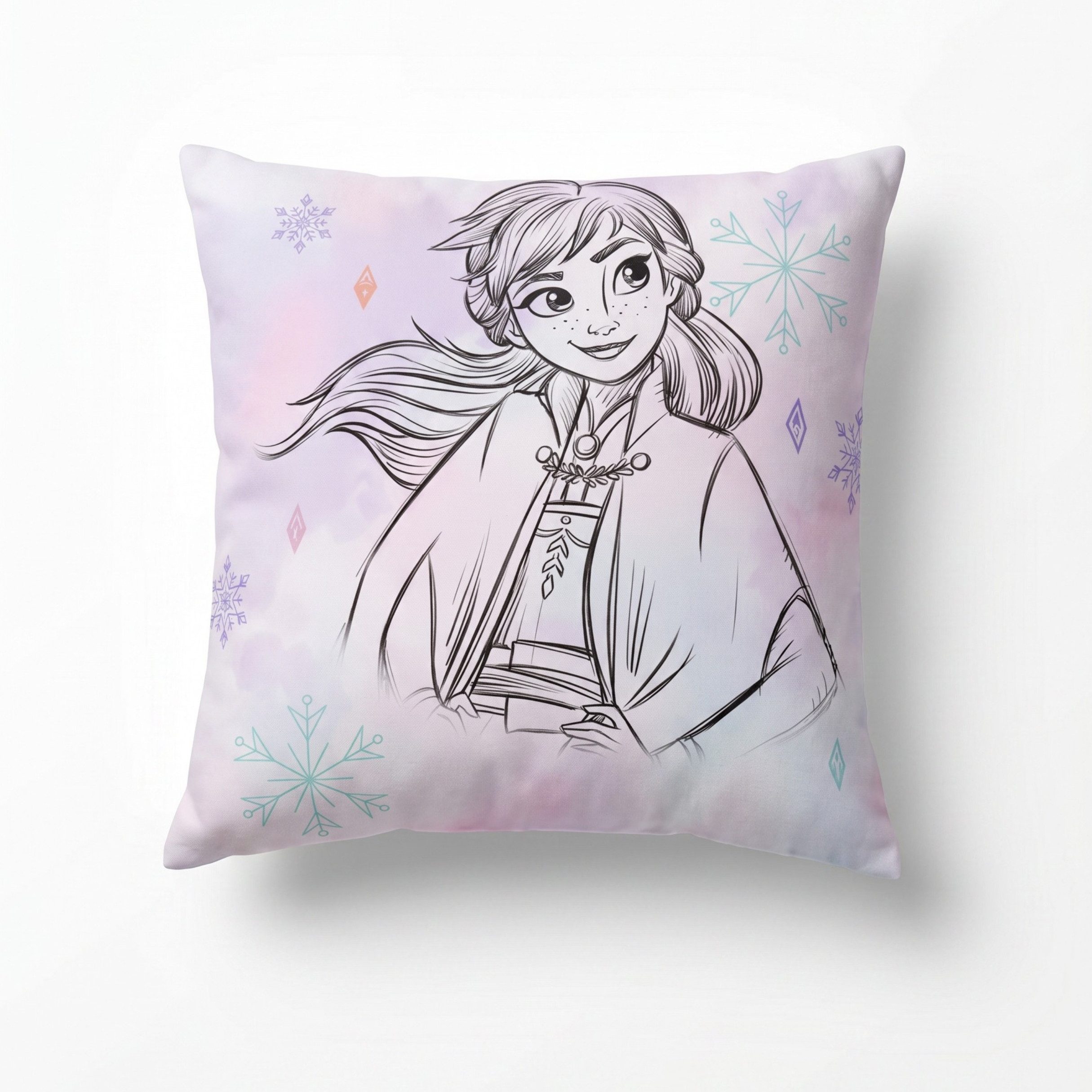 MTOnlinehandel Dekokissen Disney Frozen Die Eiskönigin 40x40 cm, Elsa & Anna, Kuschelkissen mit winterlichen Eiskristallen & zarten Farbakzenten