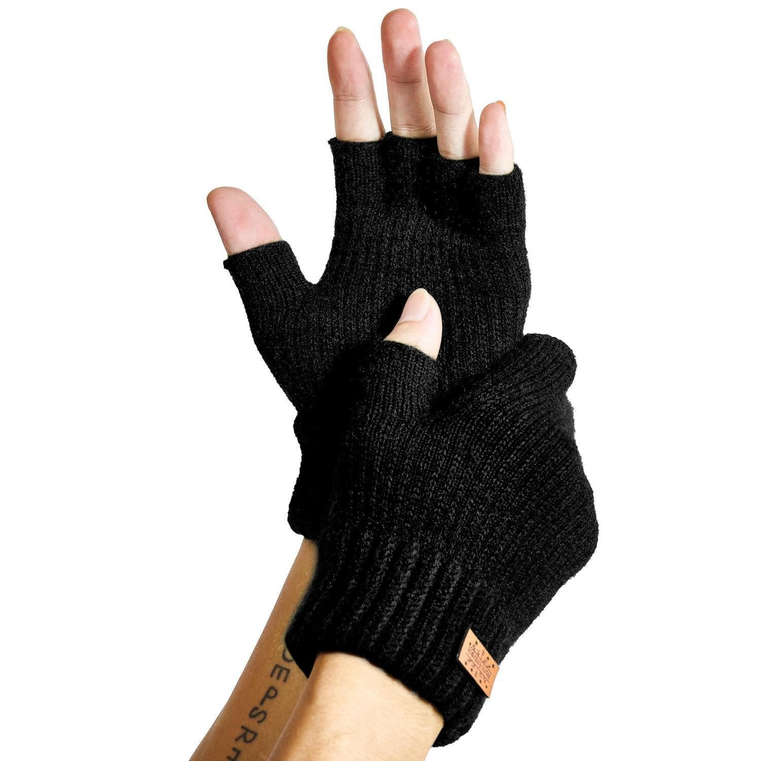 LuxusKollektion Laufhandschuhe Fingerlose Handschuhe Alpakawolle Damen Herren hellschwarz