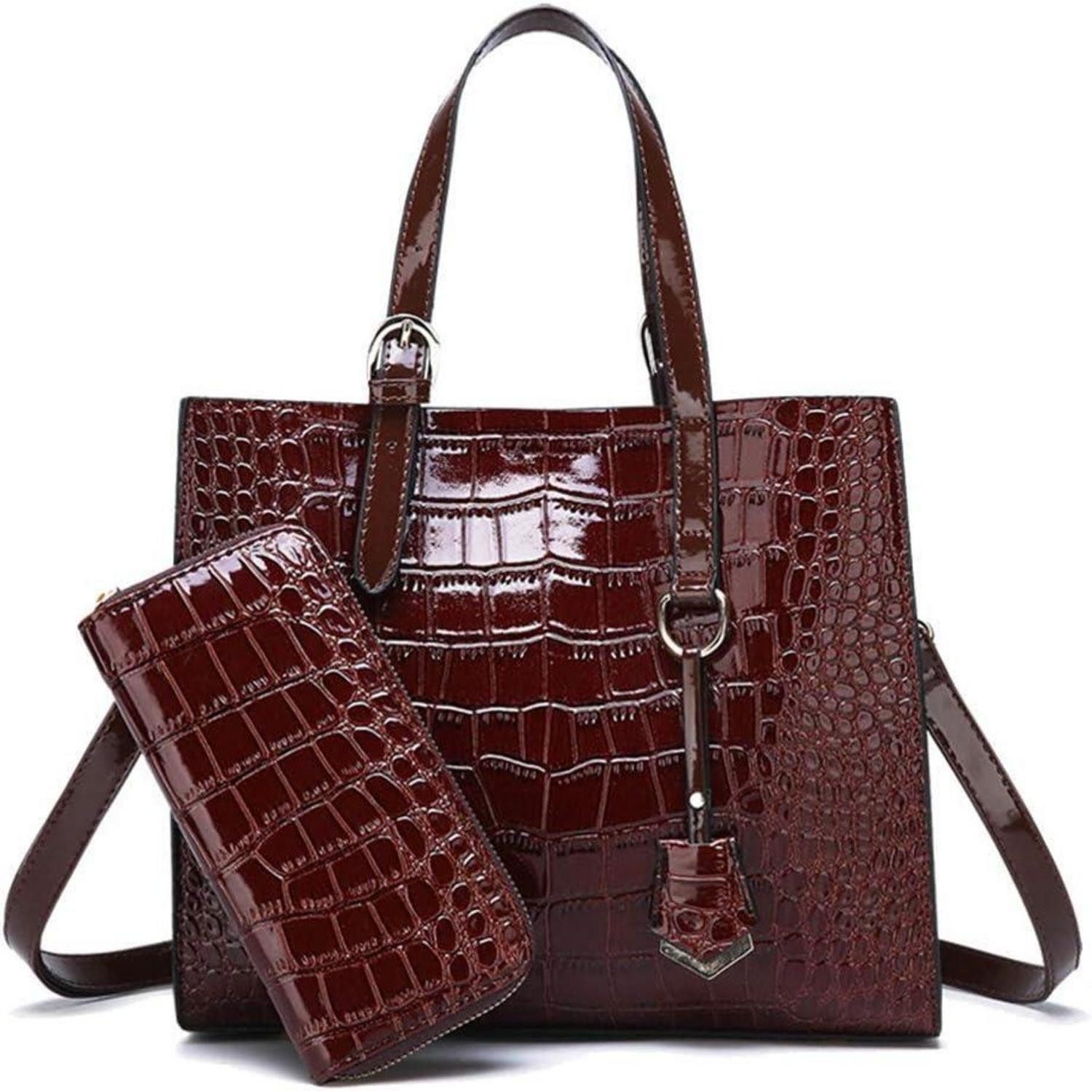 LuxusKollektion Handtasche Damen Handtaschen Set 2 Stück Krokodil-Muster Schulter Umhängetasche