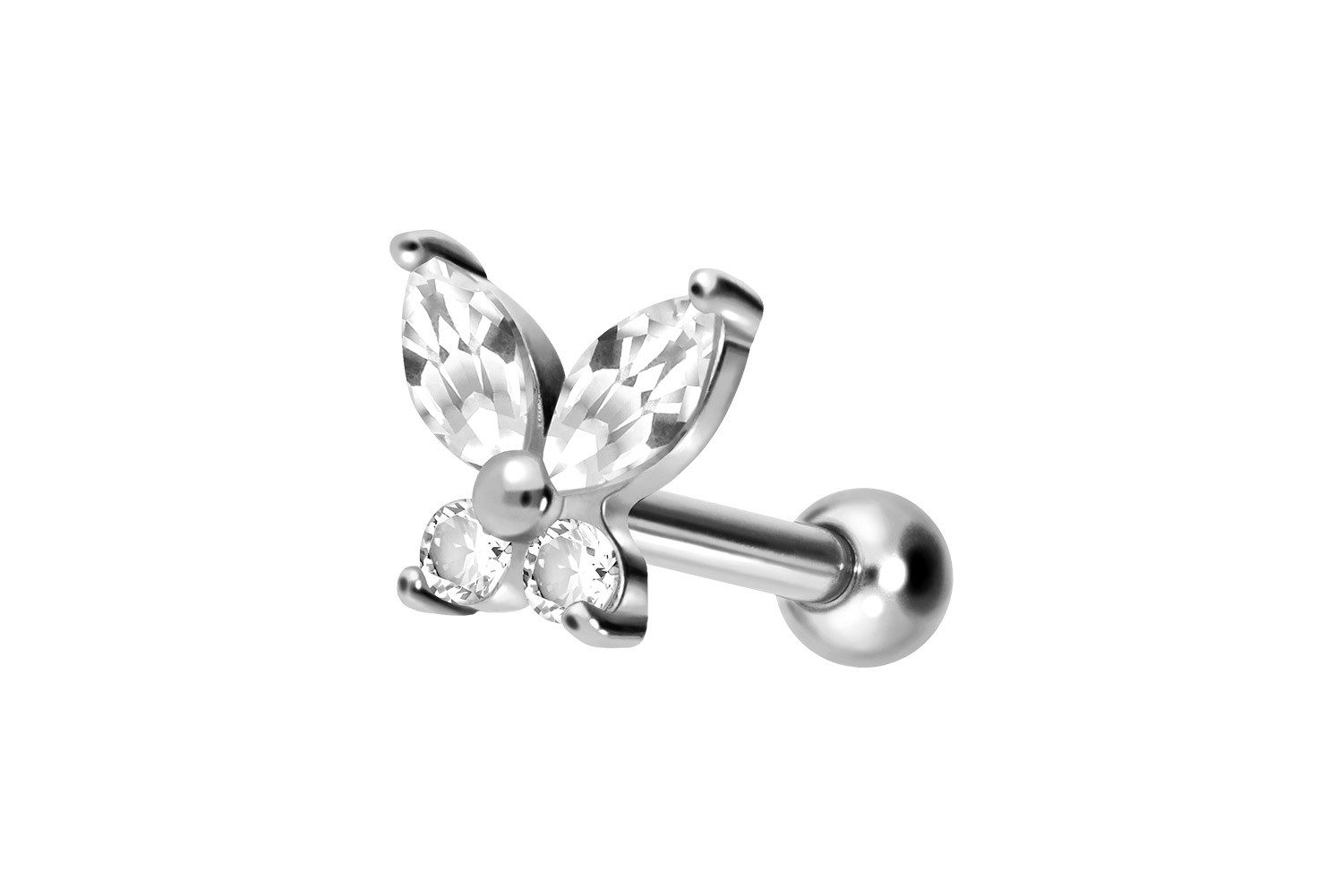 PIERCINGLINE Piercing-Set Titan Ohrpiercing mit Innengewinde KRISTALLSCHMETTERLING (Mini-Barbells / 1 Stk)