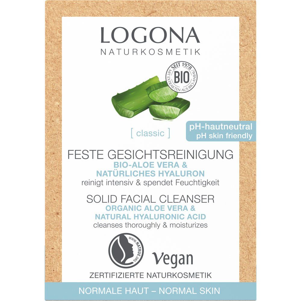 LOGONA Gesichtspflege CLASSIC Feste Gesichtsreinigung Bio-Aloe Vera natürliches Hyaluron, 60 g