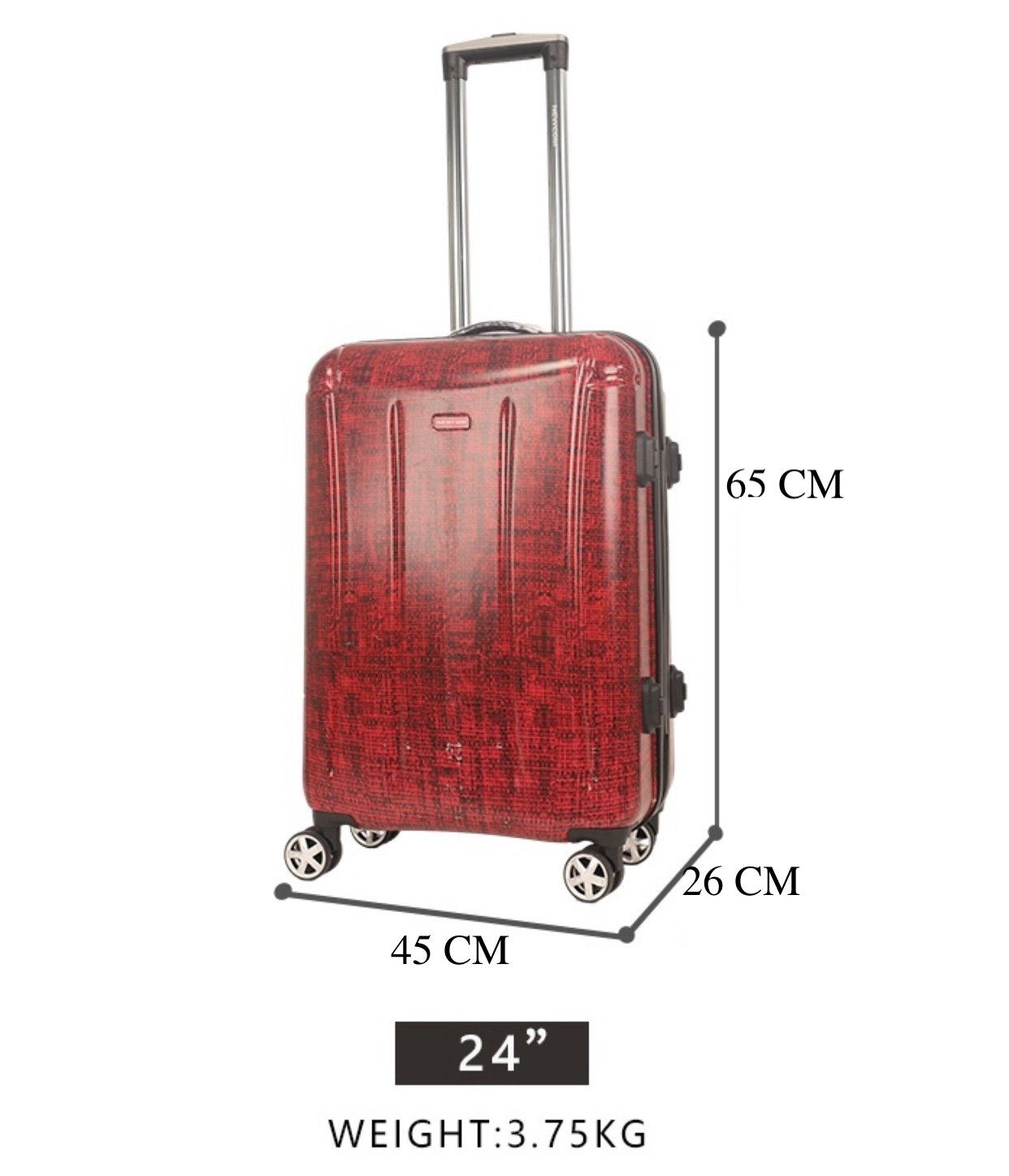Rot Selbstwiegefunktion NEWCOM TSA 65cm Schloss, Erweiterungsfunktion, Hartschalen-Trolley M-Koffer Zoll Rollen,100% 24 4 mit und PC,