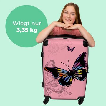 NoBoringSuitcases.com© Koffer Schmetterling - Regenbogen - Rosa - Design 67x43x25cm, 4 Rollen, Mittelgroßer Koffer für Erwachsene, Reisekoffer