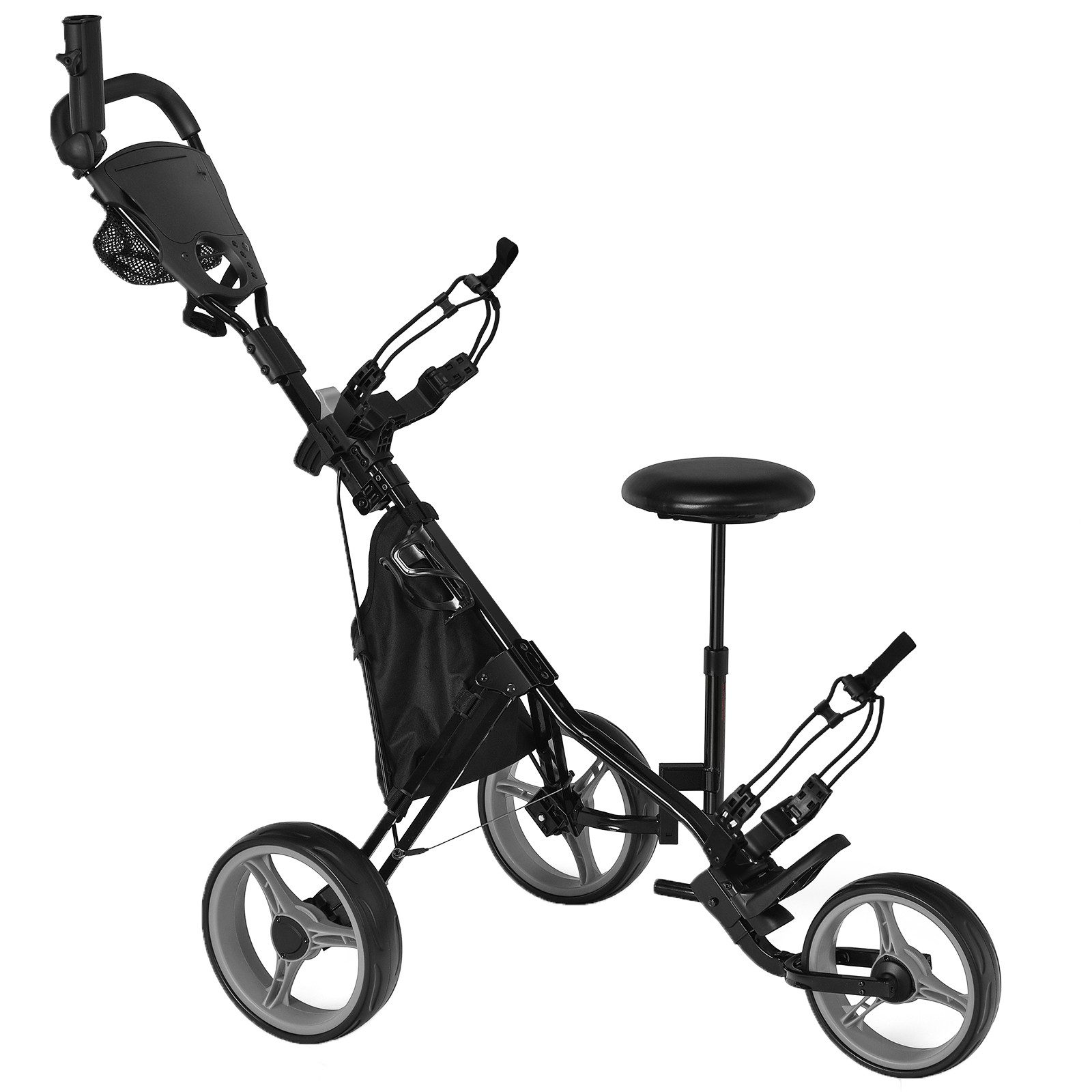 COSTWAY Golftrolley 3-Rad, mit Getränkehalter, Bremse, verstellbar