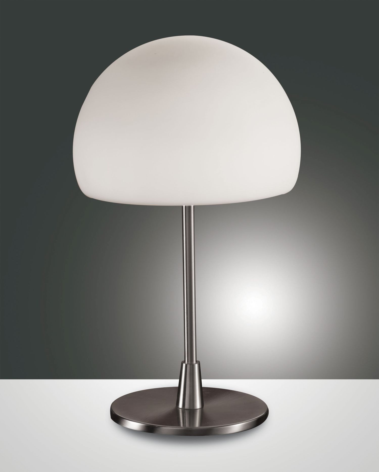 Licht-Erlebnisse Tischleuchte FENO, ohne Leuchtmittel, Glas Metall Ø 19 cm rund 36 cm hoch Nickel satiniert Weiß E14 Modern