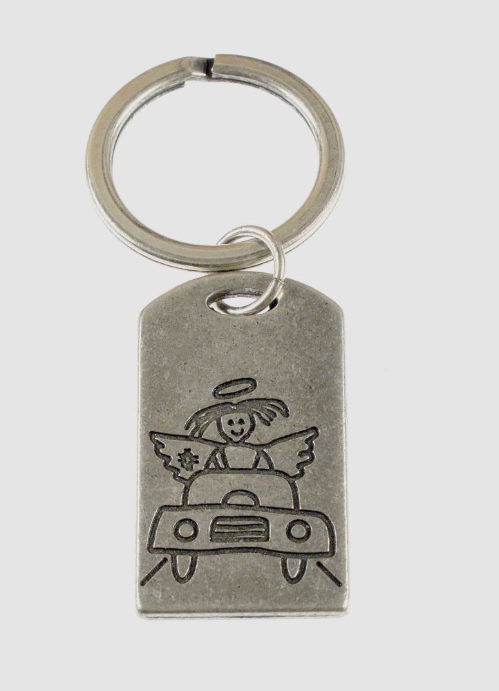 Paletti Schlüsselanhänger Schlüssel-Anhänger am Ring versilbert Schutzengel " Drive Safe "