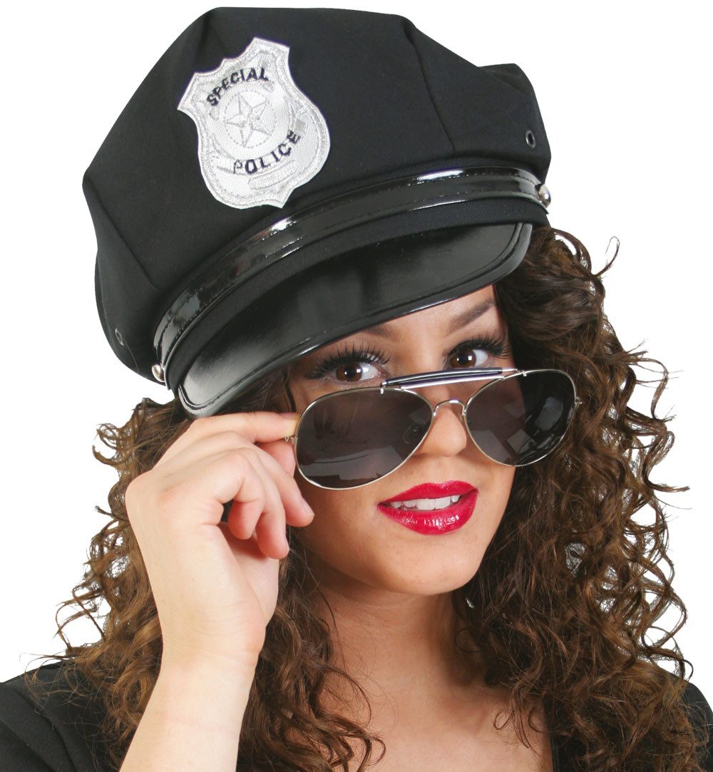 Fries Polizei-Kostüm Herren Damen Polizei Police Mütze Schwarz Karneval Party Gr. 58 cm