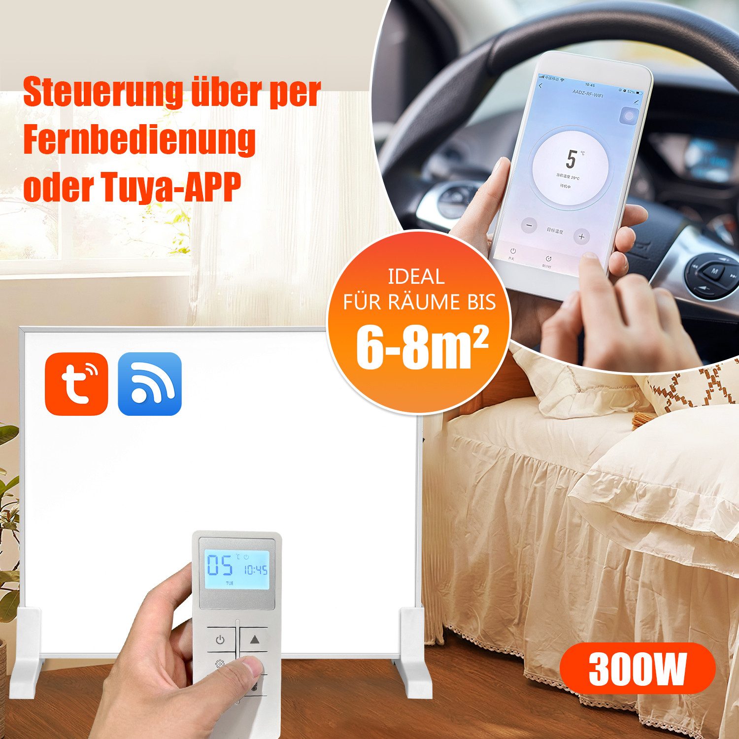 Clanmacy Infrarotheizung Wand-Elektroheizung Heizkörper 300/600/980/1200W, günstig online kaufen