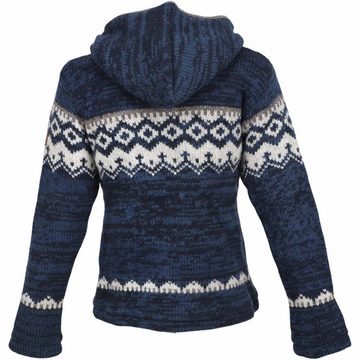 KUNST UND MAGIE Strickjacke Herren Strickjacke Schurwolle Nordisches Muster Wolle Jacke+Kapuze