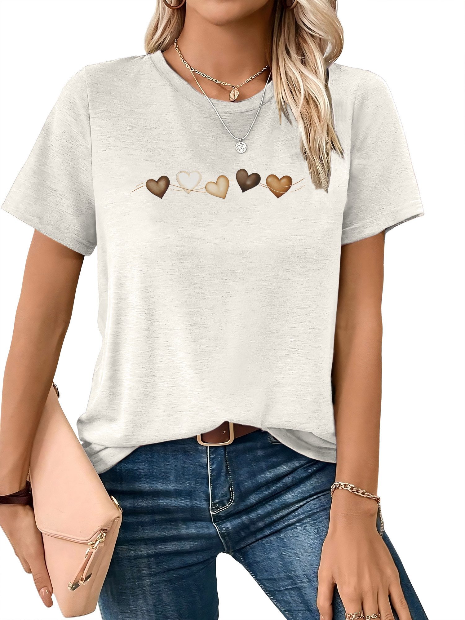 PYLIKE Rundhalsshirt Damen bequemes Sommer Kurzarmbluse Locker Liebe Print-Shirt Bequem für Freizeit und Büro,Strandurlaub