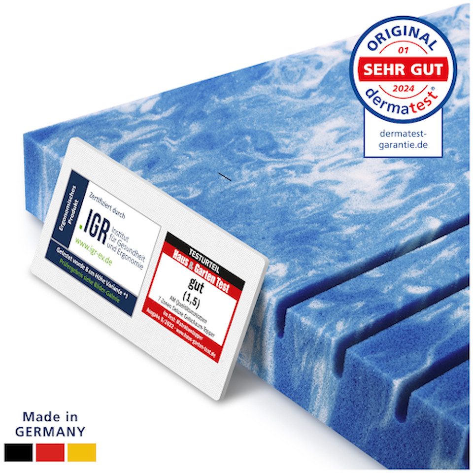 AM Qualitätsmatratzen, Topper 7-Zonen Memory Foam Gelschaum-Topper, Optimale Druckentlastung, RG50, Gelschaum, 80x200 cm