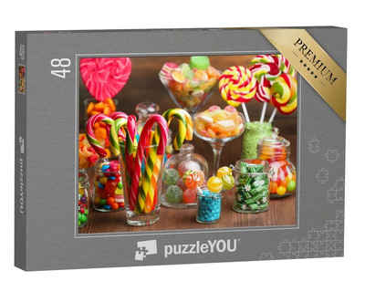puzzleYOU Puzzle Bunte Bonbons in Gläsern, köstliche Candybar, 48 Puzzleteile, puzzleYOU-Kollektionen Süßigkeiten