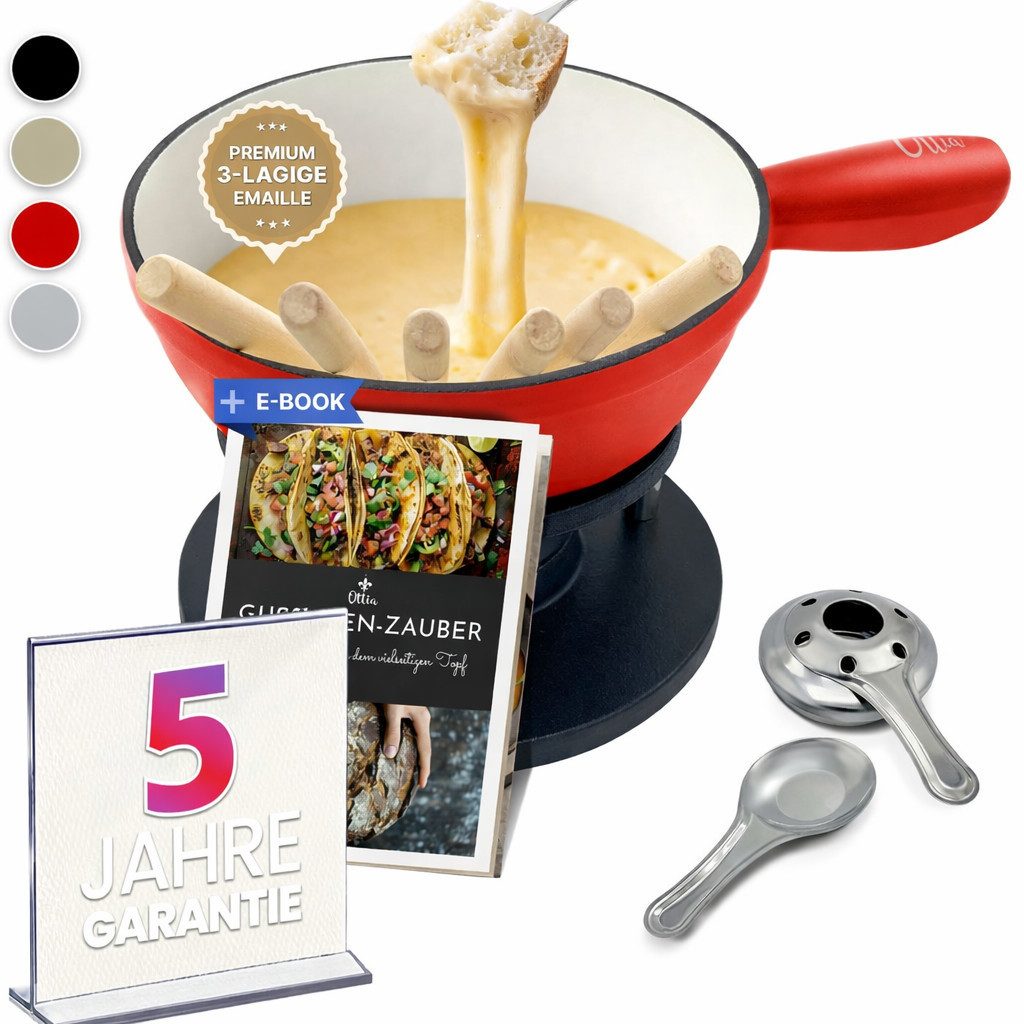 Ottia Fondue Gusseisen Fondue Set für 2, 3, 4, 5, 6 Personen, Langlebig und robust. 5 Jahre Garantie