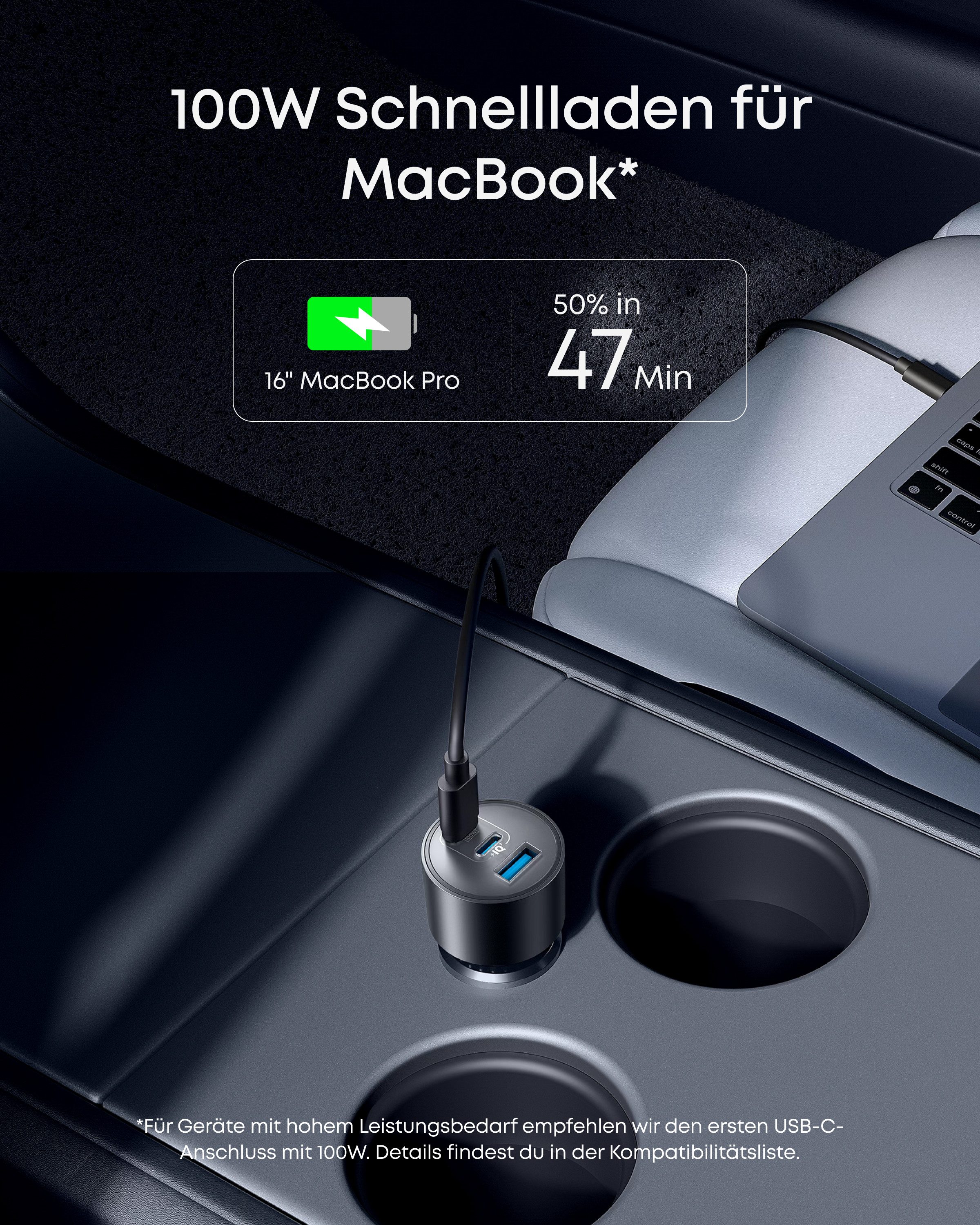 Anker Anker 167,5W Zigarettenanzünder USB C, 3-Port Typ-C Auto Autobatterie-Ladegerät (2-teiliges Set: Kfz-Ladegerät und 1m USB-C auf USB-C Kabel., Kompaktes Kf Ladegerät für MacBook Pro/Air, iPhone, Samsung, und mehr)
