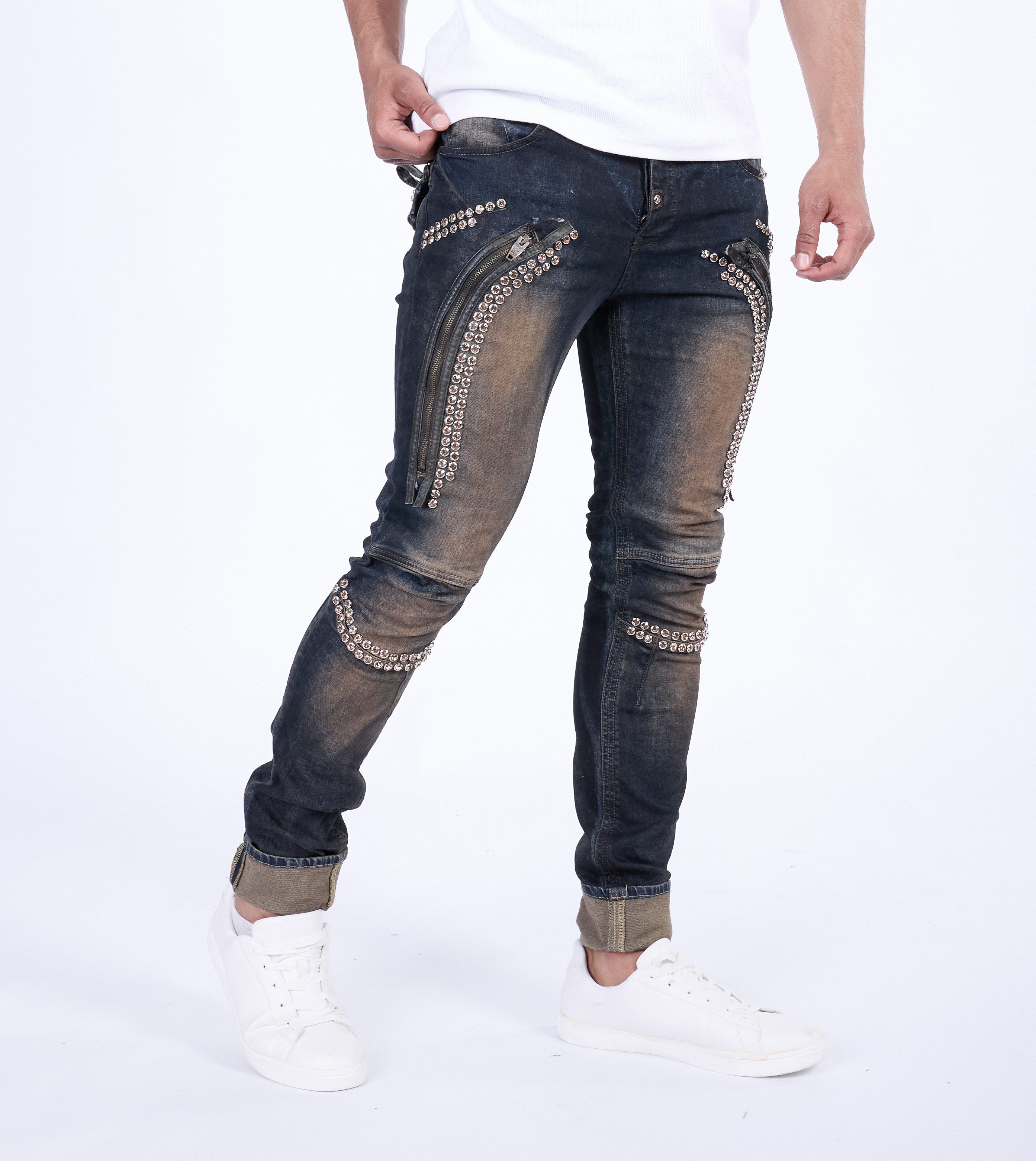 KINGZ Slim-fit-Jeans Aufällige blaue Designer Herren Jeans